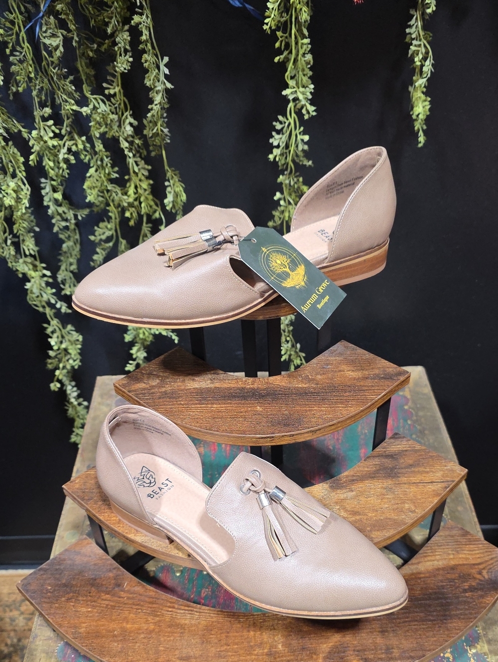 NEW! BEAST FASHION Taupe Pointed-Toe Tassel Loafers